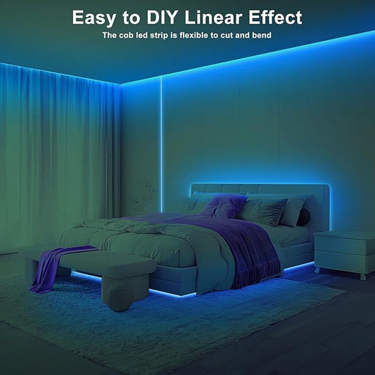 Tatazone 16.4ft Ice Blue COB Led Strip Lights with RF Remote, Dimmable Bright Adhesive Indoor Led COB Light Strip for Cabinet, Painting, Room, Bed