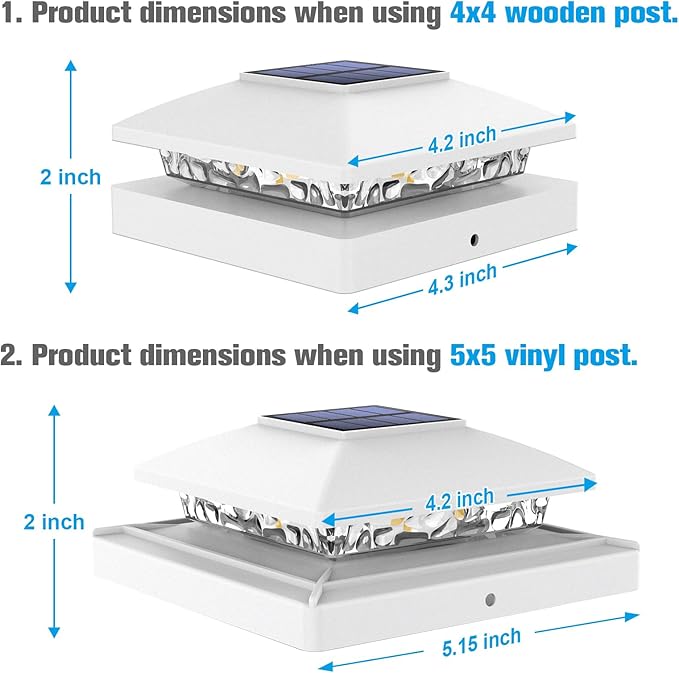 VOLISUN 4x4 Solar Cap Light 8pack, Solar Fence - Post Lights Outdoor Waterproof for Wood/Vinyl, White Deck Cap Light Solar Powered with Warm White for Garden/Patio/Porch