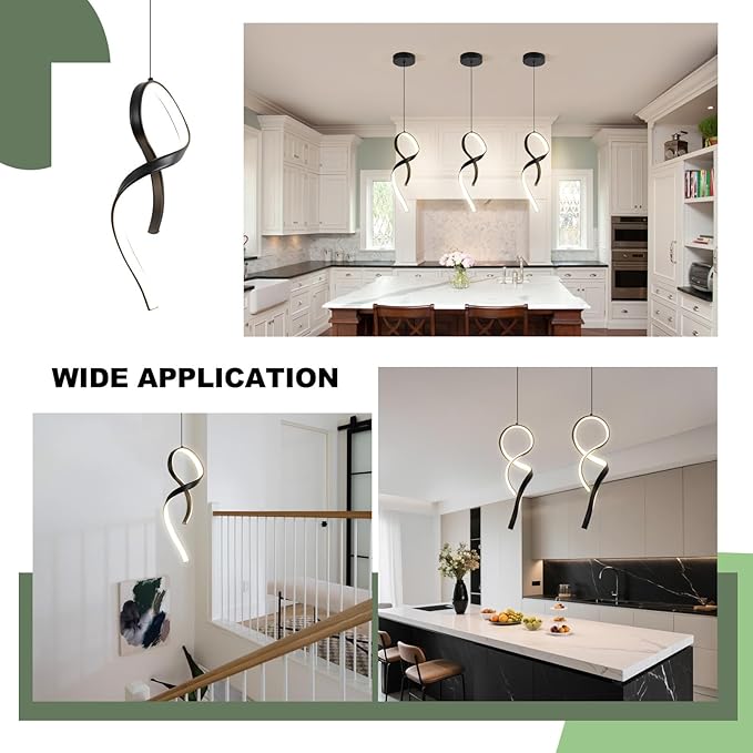 Modern Pendant Light Fixture,4500K LED Pendant Lights Kitchen Island Lighting, Adjustable Height Hanging Light for Kitchen Sink Dining Room Bedroom,1 Pack (Black)