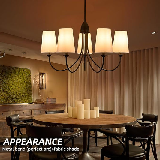 Black Chandelier,5-Light Vintage Farmhouse Chandeliers for Dining Room with White Fabric Shade,30" Modern Industral Chandelier Light Fixture for Bedroom Foyer Porch Living Room Kitchen entryway
