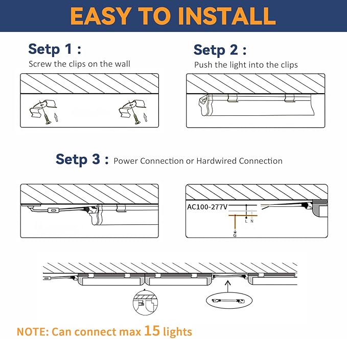 CNSUNWAY 1.5FT LED Shop Light, 20W High-Efficiency Under Cabinet Lighting (6000K Cool White), V-Shape T8 Tube Fixtures – 18" Linkable Under Counter Lights for Kitchen, Workbench, Workshop, 2 Pack