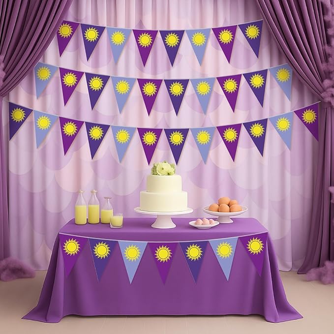 HESTYA 5 Pcs 49 ft Purple Sun Pennant Banner Purple Sun Hanging Bunting Banner Cartoon Themed Triangle Flag Bunting Garland for Birthday Wedding Party Decoration Lavender Photo Props Supplies