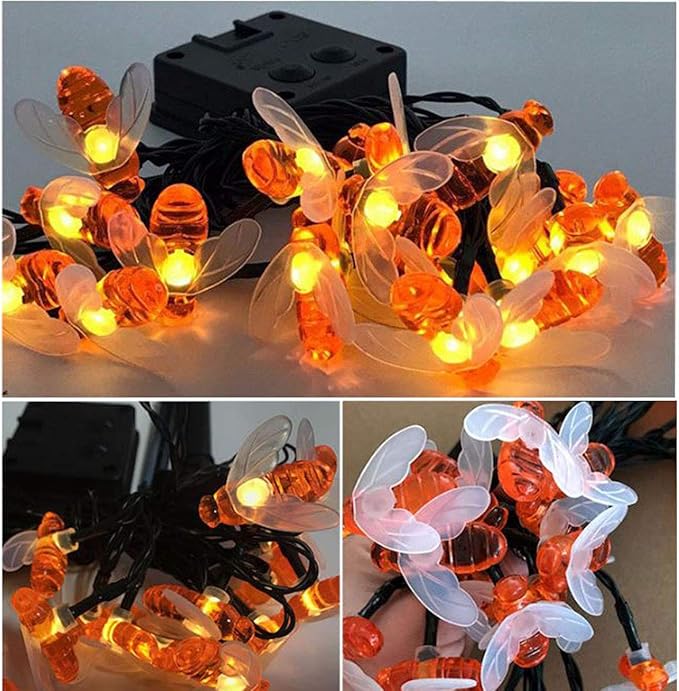 Solar Bee String Lights, 21Ft 30 Led Bee Shape Fairy Solar Operated String Lights for Garden, Patio, Lawn Decoration (Warm White)