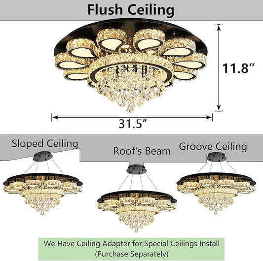HAIXIANG Chandelier for Living Room Dining Room Modern LED Light Chandeliers Fixtures Remote Dimmbale Lighting Black Crystal Lights