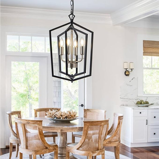 Lanhall 4-Light Dining Room Light Fixture Over Table Black Farmhouse Chandelier Metal Modern Pendant Light for Kitchen Island Dining Room Living Room Foyer Entryway-Brushed Nickel