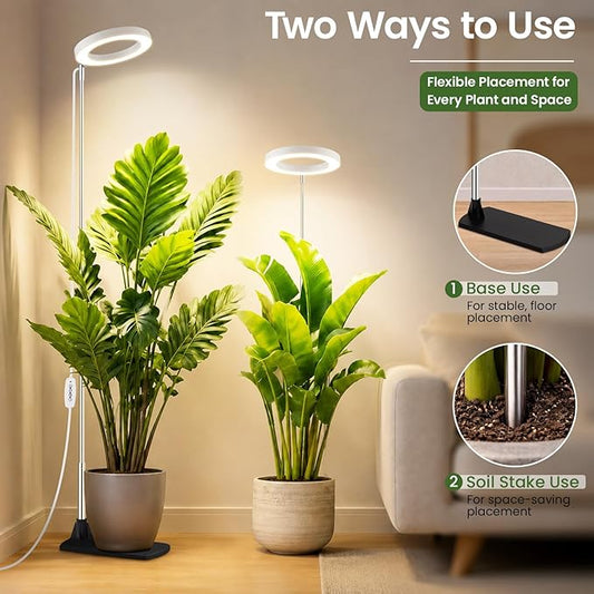 LBW Grow Lights for Indoor Plants, 6.3" Full Spectrum Plant Light with Base, 59" Height Adjustable Grow Lamp, 6/8/12/16H Auto Timer, 3 Color, 5 Dimmable Level, for Tall Large Plants, White,3 Pack