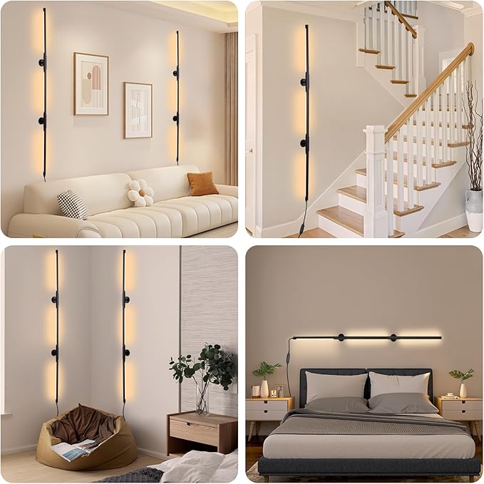 53.2 Inch Wall Lights, 360°Rotatable Wall Sconce, 3 Color Temperatures, Plug-in Dimmable Wall lamp for Bedroom, Living Room(1 Pack)