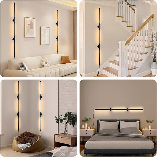 53.2 Inch Wall Lights, 360°Rotatable Wall Sconce, 3 Color Temperatures, Plug-in Dimmable Wall lamp for Bedroom, Living Room(2 Pack)