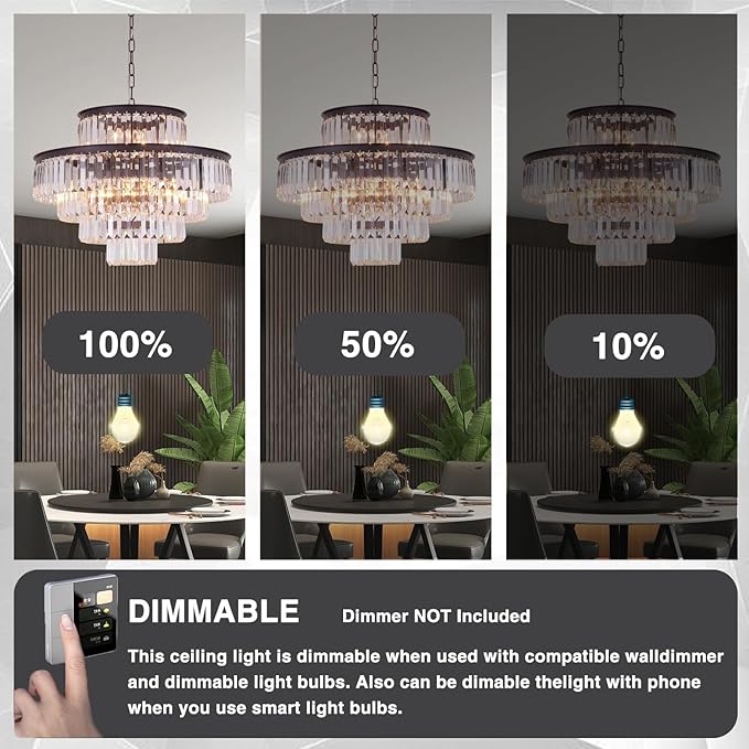 Modern Crystal Chandelier Pendant Ceiling Lights 5-Tier Chandeliers for Dining Rooms Foyer Hallway 13-Lights (Dia 24 Inch)-Oil Brown