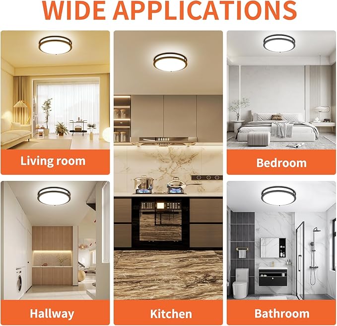 13Inch 36W Ceiling Light Fixtures 2 Packs, 5CCT Flush Mount Ceiling Mount Lights 2700K 3000K 4000K 5000K 6500K, Dimmable Close to Ceiling Lights, LED Ceiling Lights for Bathroom Kitchen Bedroom, Black