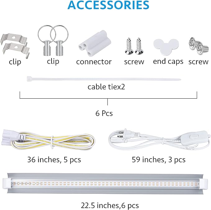 Grow Light, 2ft T8,150W(6 x 25W, 900W Equivalent), Super Bright, Full Spectrum Sunlight Plant Light, LED Grow Light Strips, Grow Light Bulbs for Indoor Plants,Greenhouse,6-Pack