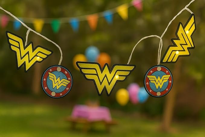 Warner Brothers Wonder Woman String Lights,Official Warner Bros 5-Piece, Decorative Indoor/Outdoor Party & Room Décor, Superhero LED Lighting