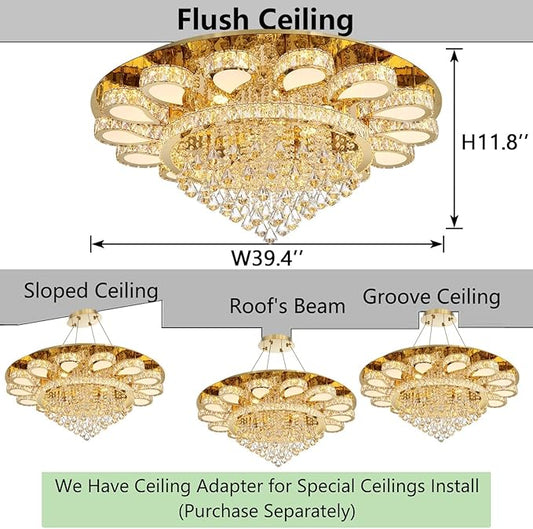 HAIXIANG Glam Crystal Chandelier for Living Room Dining Room Lights Sloped Ceiling Light Fixtures Luxury Modern Remote Dimmbale Lighting Gold 40 Inches