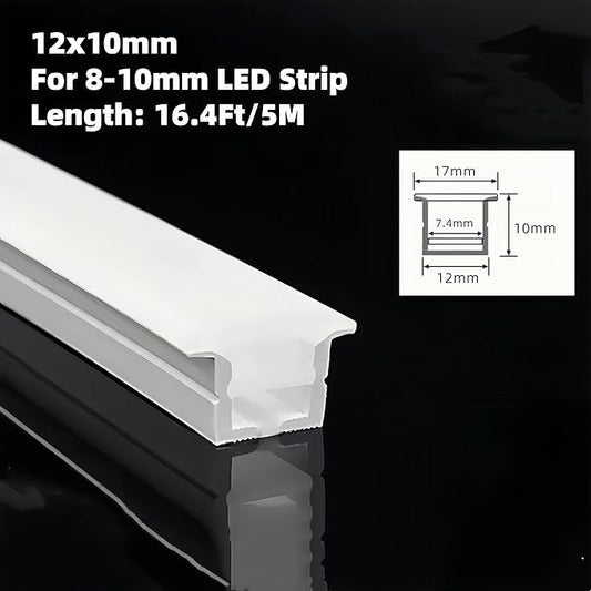 Silicone LED Channel System, 16.4Ft/5M Through Free White 12x10mm DIY LED Neon Rope Light IP67 Waterproof Tube for 8-10mm Strip Lights Installation for Indoor Outdoor Ambient Decor