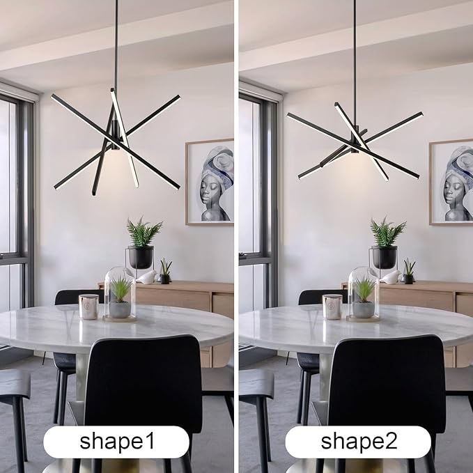 Y'INSP Black LED Chandeliers for Dining Room, 4-Lights Modern Pendant Light Fixture LED Embedded Hanging Lighting Fixtures for Kitchen Island Bedroom Living Room