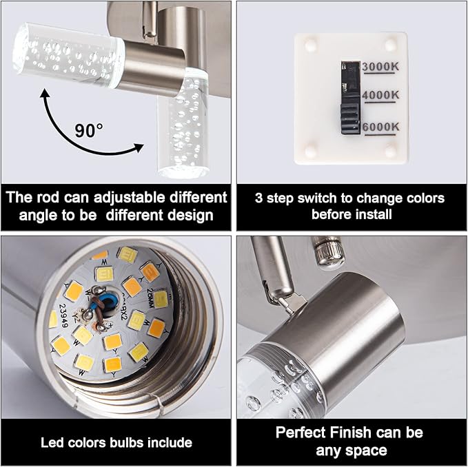 Dimmable LED Ceiling Spotlight Fixture,Adjustable Round Track Lighting, UL Driver Listed, 5-Light Directional Spotlight, Flush Mount Track Light Fixture, Canopy Switch Three Color changable.…