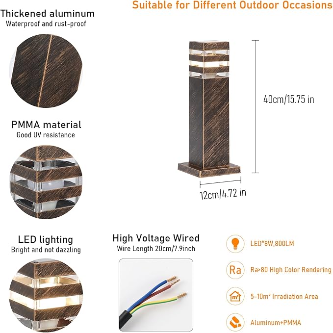 SLAWA 15In Pathway Lights Bronze E26 Outdoor Landscape Path Lights Die-Casted Aluminum Walkway Lights Modern Landscape Sideway Lighting IP65 Waterproof Patio Porch Exterior Floor Lamp with Bulbs