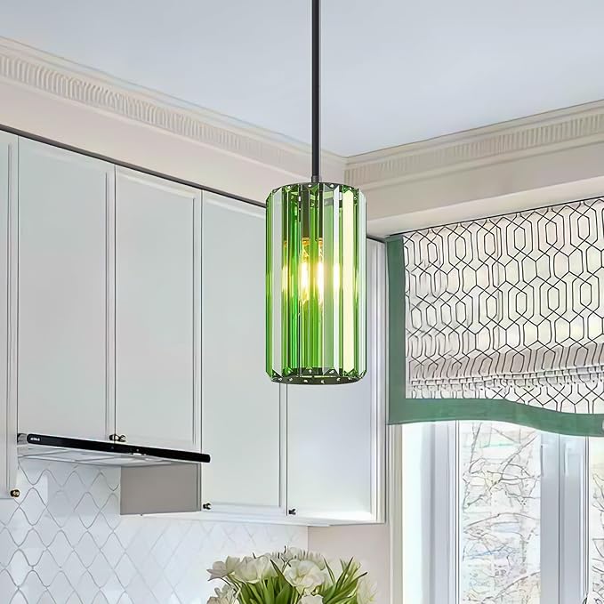 Modern Crystal Pendant Light Mini Dark Green Chandeliers Adjustable Pendant Lights Fixture for Kitchen Island Dinning Room Corridor Bedroom(Dark Green 1-Pack)