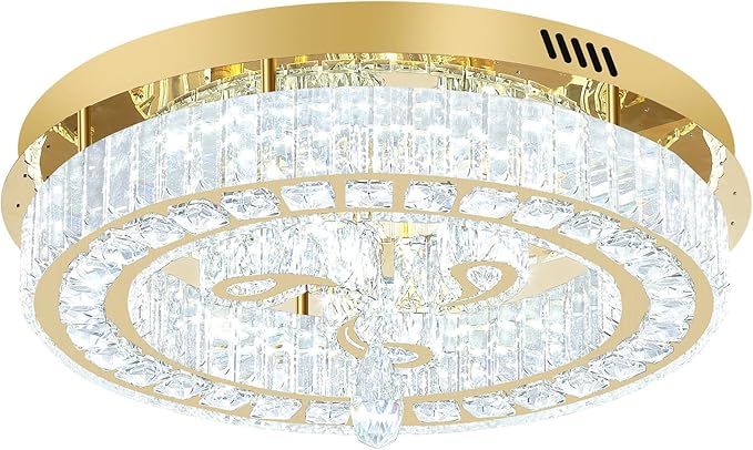 20'' Gold Modern Crystal Chandelier LED Dimmable Flush Mount Crystal Ceiling Light for Living Room Bedroom Dining Room