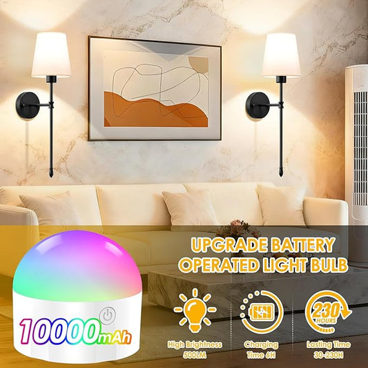 OCATO Battery Operated Wall Sconce: 10000mAh Wireless Wall Sconces Set of Two Rechargeable Lamp Dimmable Magnetic Lights with 7 RGB Colors and Remote Walls Decor for Bedroom Living Room Hallway