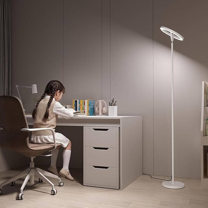 【Upgraded】Modern LED Floor Lamp - 30W Super Bright Standing Lamp, 350° Rotating Reading Floor Lamp with Remote Control, 3000K-6500K Stepless Dimmable, Tall Floor Lamp for Living Room, Bedroom, Office