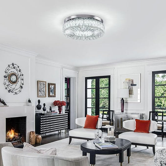 16.5" Crystal Chandelier LED Modern Flush Mount Ceiling Light Fixtures Round Ring Luxury Large Chandelier for Living Room Bedroom Dining Room Entrance (Cool white-16.5")