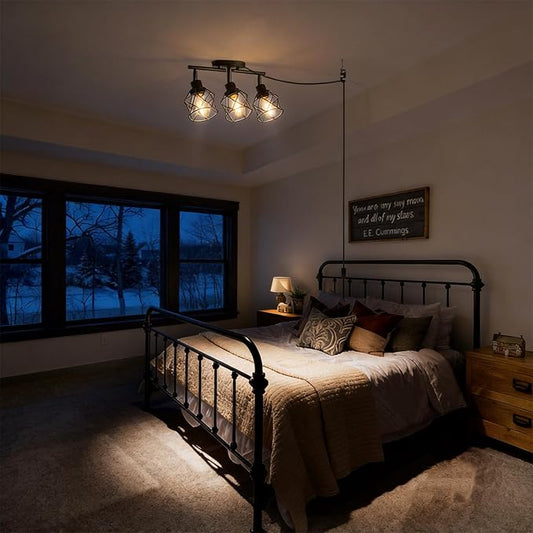 Dimmable Black Plug in Track Lighting Kit,3 Light Plug in Ceiling Light with 16.5' Cord,Flexibly Rotatable Light Head,Modern Industrial Farmhouse Style(Bulbs Not Included)