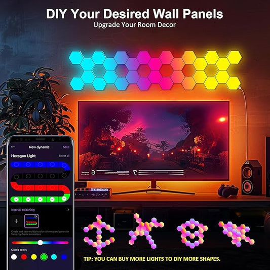 Kangtaixin Hexagon LED Lights 8 Pack - RGB Wall Panels with Music Sync, Smart App & Remote Control, DIY Modular Hex Light for Gaming Room, Bedroom, Living Room, Wall Decor