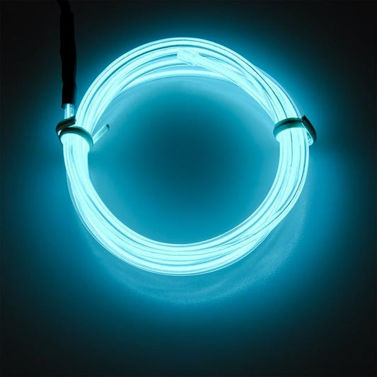 Searik LED Neon Light Ice Blue, 16.4ft/5m Portable EL Wire Glowing Rope Lights LED Strips with Battery Controller for Halloween Decorations Party Favor Festival DIY Car Clothes Decor (Light Blue)