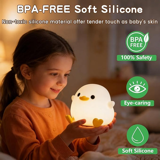 FAMIDUO Duck Night Light, Cute DoDo Duck Lamp, Squishy Silicone Dimmable Bedside Light for Baby Kids Nursery with Timer, Rechargeable Touch Nightlight for Boys Girls Room Decor, Mother‘s Day Gift