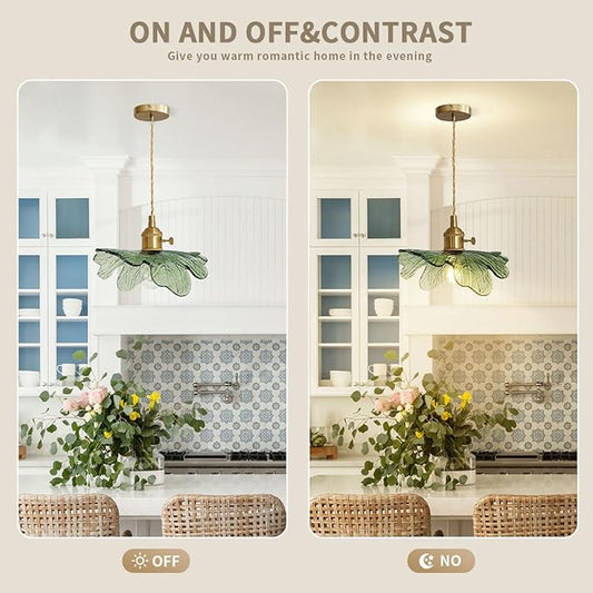 Vintage Pendant Lights Green Glass Pendant Lighting Kitchen Island Hand Blown 1-Light Brass Pendant Light Farmhouse Hanging Light fixtures with Glass Shade for Dining Room Bedroom