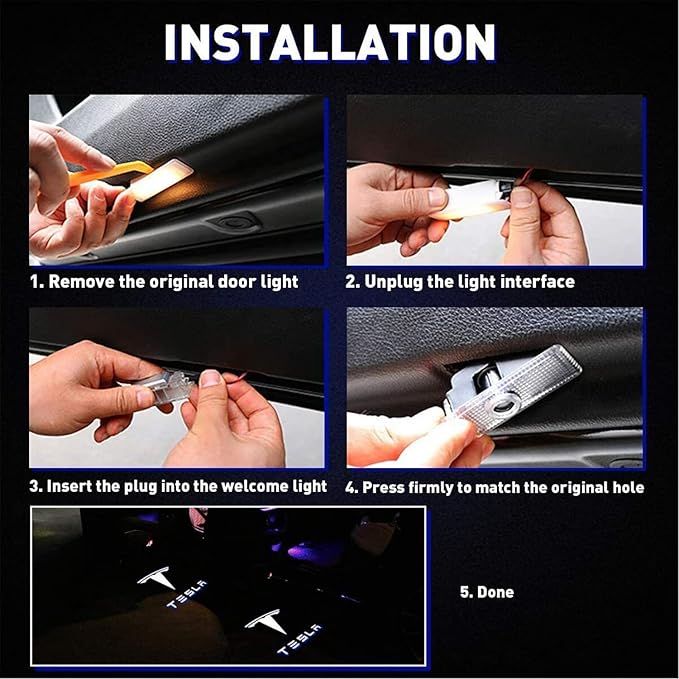 Car Door Lights for Model S/3/X/Y Logo Projector 4 Pack Tesla Puddle Lights LED Welcome Lights Ghost Shadow for Model 3/S/Y/X Accessories