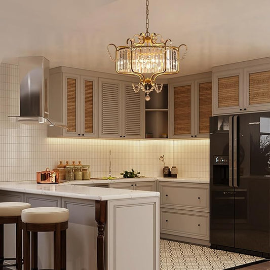 Modern Crystal Chandelier for Dining Room 24" Large Gold 6-Light Farmhouse Pendant Lighting Fixtures for Living Room Kitchen Island Hallway Bedroom Foyer
