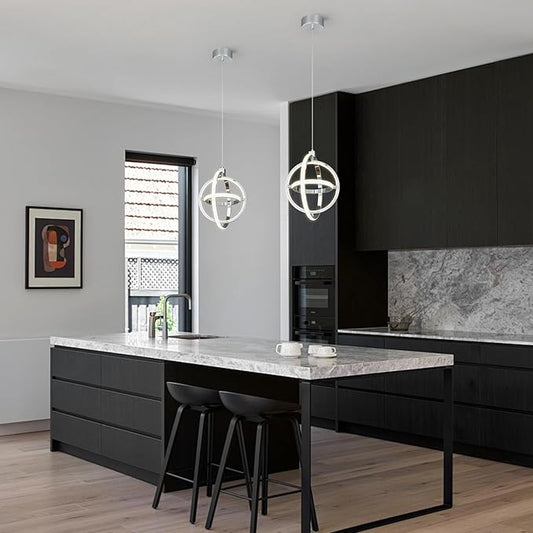 Modern LED Pendant Light Chrome Pendant Lights 4000K Dimmable External Glow Height Adjustable Pendant Lighting for Kitchen Island Dining Room Bedroom Living Room Foyer(3-Ring)