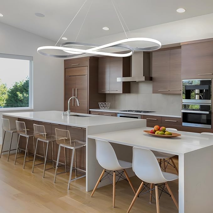 Large Led Chandeliers for Dining Room 59.06in Big Pendant Light for Kitchen Island Dimmable with Remote Ceiling Hanging Pendant Light Height Adjustable for Living Room