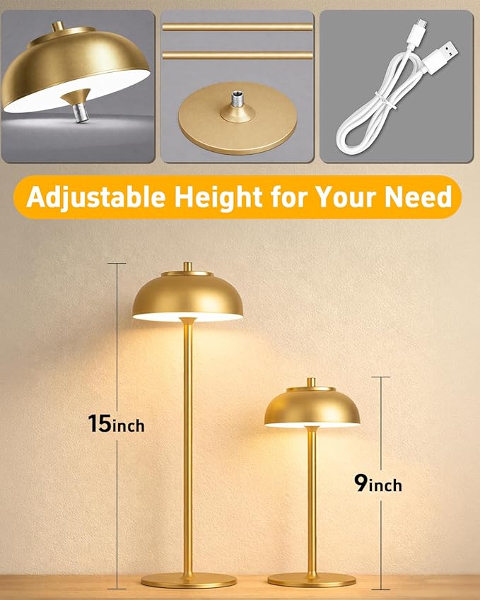 4 Pack Gold Led Cordless Table Lamps Rechargeable,Cordless Touch Lamp Battery Operated-Waterproof-for Outdoor Patio/Restaurants/Home/Dinner