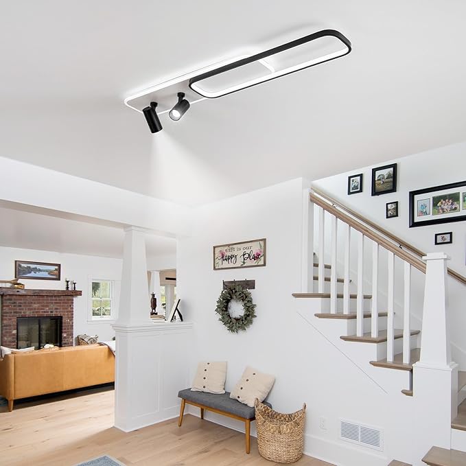 EIDISUNY Modern LED Ceiling Light Remote Control, 39.3in Linear Ceiling Light with 2 Adjustable Spotlights 65W, Dimmable 3CCT, Long Ceiling Light Fixture for Bedroom Kitchen Living Room
