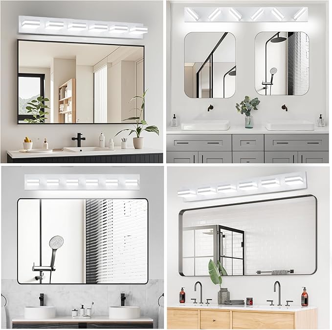 IZORRO LED Modern Bathroom Lights Fixtures(6-Light,Dimmable,360°Rotate),Matte White Acrylic Wall Lighting,Vanity Lights for Bathroom Over Mirror - 6000k 36In (No Assembly Required)