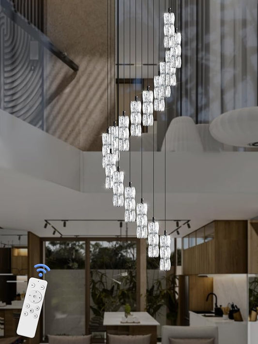 ykolupty H110 Chandelier for High Ceiling 16-Lights Crystal Chandeliers with Remote Large Pendant Light for Living Room Staircase Villa