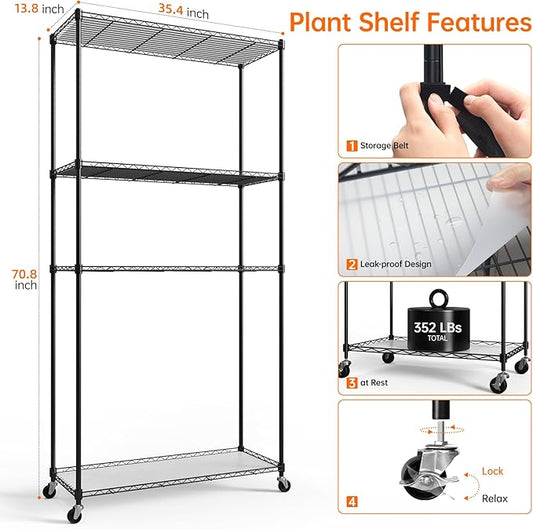 Bstrip Plant Shelf with Grow Light, Tall Grow Light Shelf, Plant Stand with 6 Pack 90W Full Spectrum Plant Lights for Indoor Plants, Seed Starting, Seed Tray, 35.4" Lx13.8 Wx70.8 H
