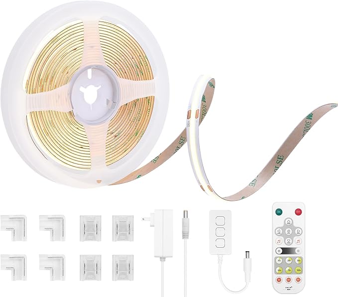 COB Smart LED Strip Light - 16.4ft/5m 4000K Natural White 24V Dimmable Strip Light with Remote Super Bright 2400LEDs CRI90+ Compatible with Alexa/Google Assistant Cuttable Tape for Mirror Tv Backlight