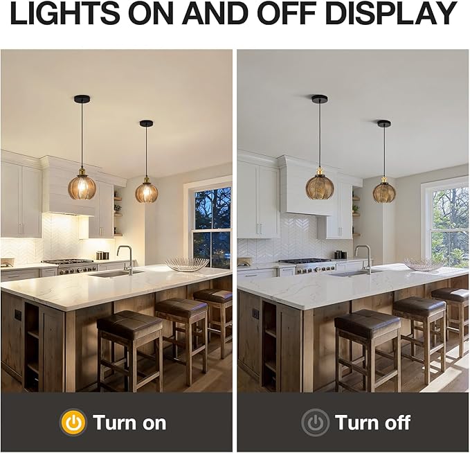 7.8in Vintage Pendant Light 1- Light Kitchen Sink Pendant Lights with Amber Hand Blown Glass Small Hanging Lamp for Kitchen Island Dining Room Bedroom Bathroom Hallway E26