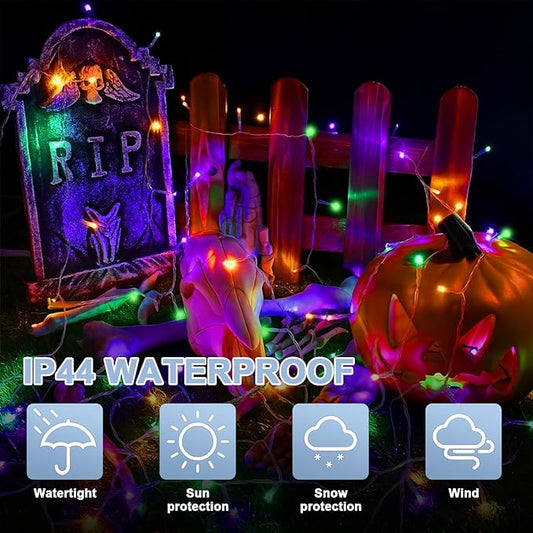 LAMPHOME Halloween String Lights, 100 LED Orange Purple Green Plug in String Lights, 16 Modes Clear Wire Fairy Mini Lights for Indoor Outdoor Halloween Party Garden Yard Home Holiday Decoration