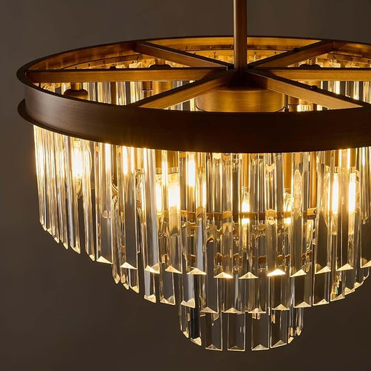 Modern Crystal Chandeliers For Dining Room: 20" Farmhouse Vintage Chandelier For Bedroom - Antique Copper Round Ceiling Pendant Light Fixtures For Living Room Entryway Kitchen Over Table Island Foyer
