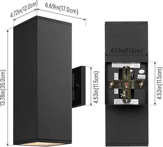 mirrea Modern Outdoor Porch Light Patio Light in 2 Lights with Aluminum Rectangular Tube and Tempered Glass Cover Waterproof Wall Sconce 4 Pack (Matte Black 14")