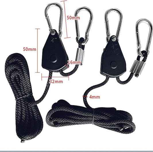 Grow Light Rope Hanger 2Pairs, Adjustable Rope Ratchet Hangers 150 Lbs per Pair with Stainless Steel 2.5" S Hook