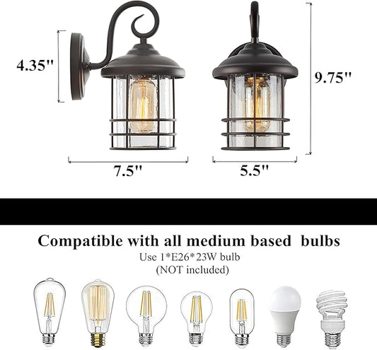 MICSIU 1-Pack 5.5" Narrow Oil Rubbed Bronze Outdoor Wall Sconce, 9.8" Rustic Farmhouse Porch Light with Seedy Glass, Anti-Rust Exterior Fixture for Slim Column, Garage, Patio, Front Door Sidelight