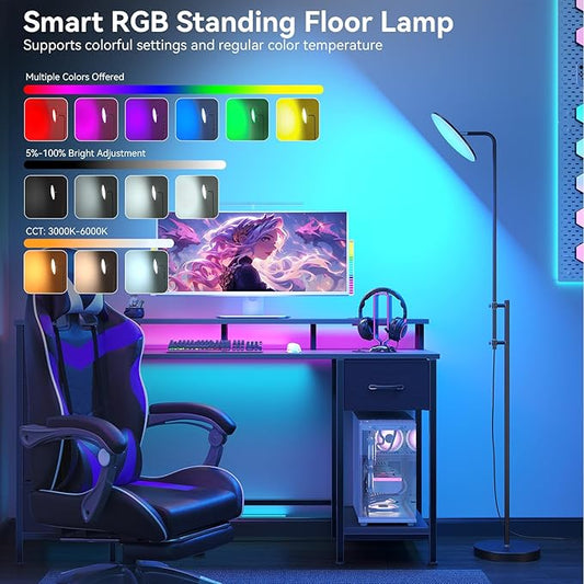 SUNMORY RGB Floor Lamps for Living Room, 32W/3000LM Bright LED Standing Lamp with Remote Control, Adjustable Tall Lamp with Stepless Dimmable, Modern Torchiere Corner Lamp for Gaming Room, Bedroom