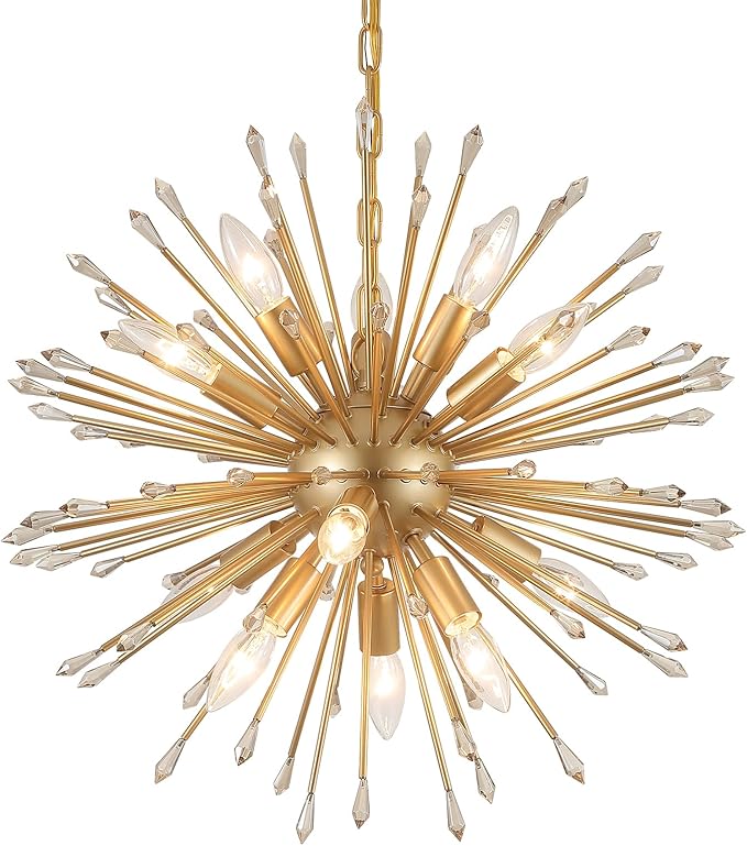 MEIXISUE Modern Sputnik Chandelier,Gold Firework Pendant Light 12-Light Dining Room Chandeliers Hanging Light Fixture for Kitchen Foyer Living Room Entryway UL Listed
