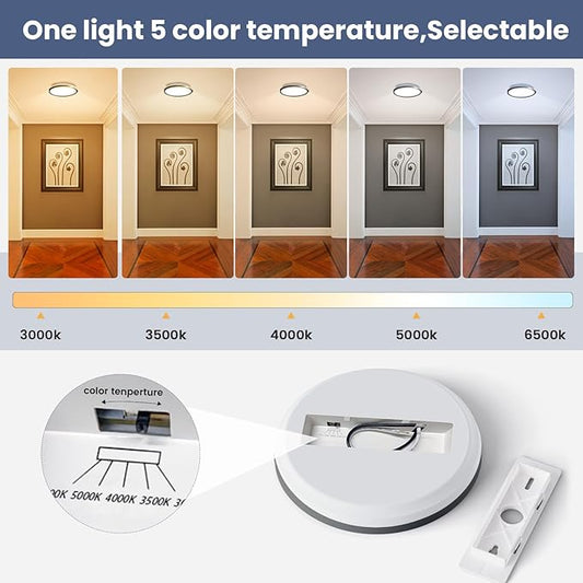 NIORSUN 7 Inch LED Flush Mount Ceiling Light, 5CCT Dimmable, 15W Bathroom Light, Flat Low Profile for Hallway Bedroom, 1 Pack Black